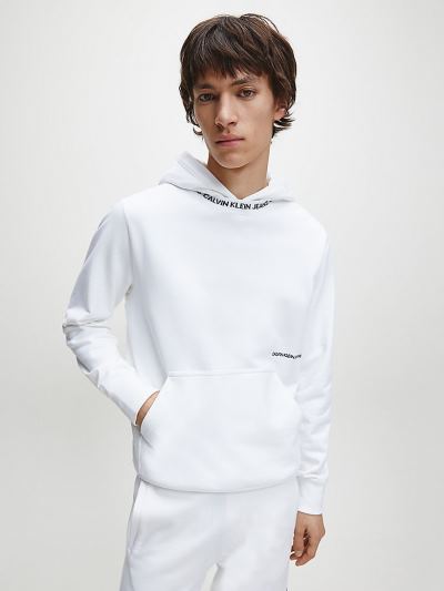 Calvin Klein Ruhák HU120899 | Calvin Klein Logo Collar Férfi Kapucnis Pulóver Világos Fehér